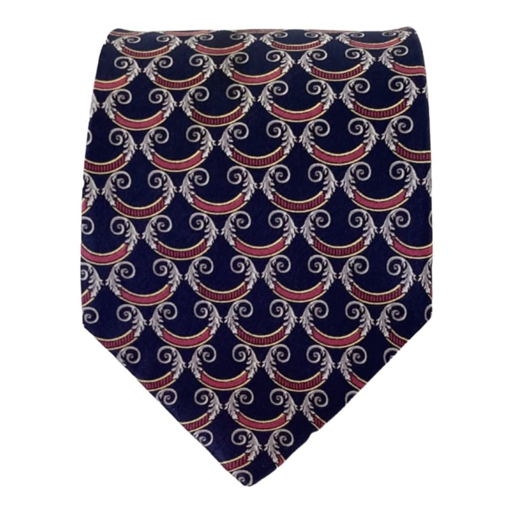 AQUASCUTUM Blue Baroque Silk Tie HMade Canada 57-"3.7" EC